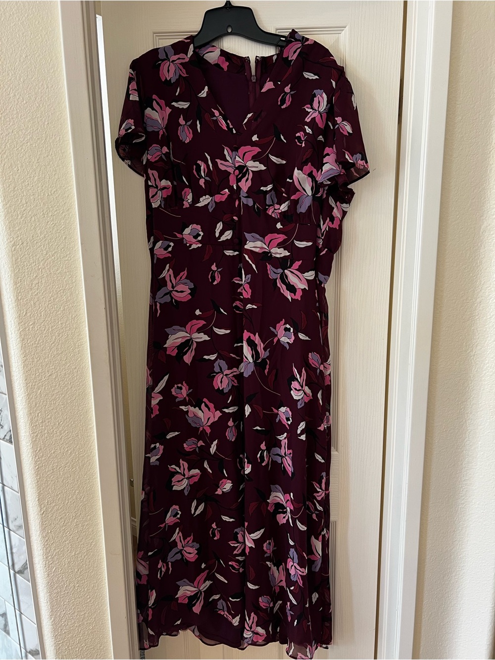 Lane Bryant Burgundy Floral Midi Dress with Pink Accents
